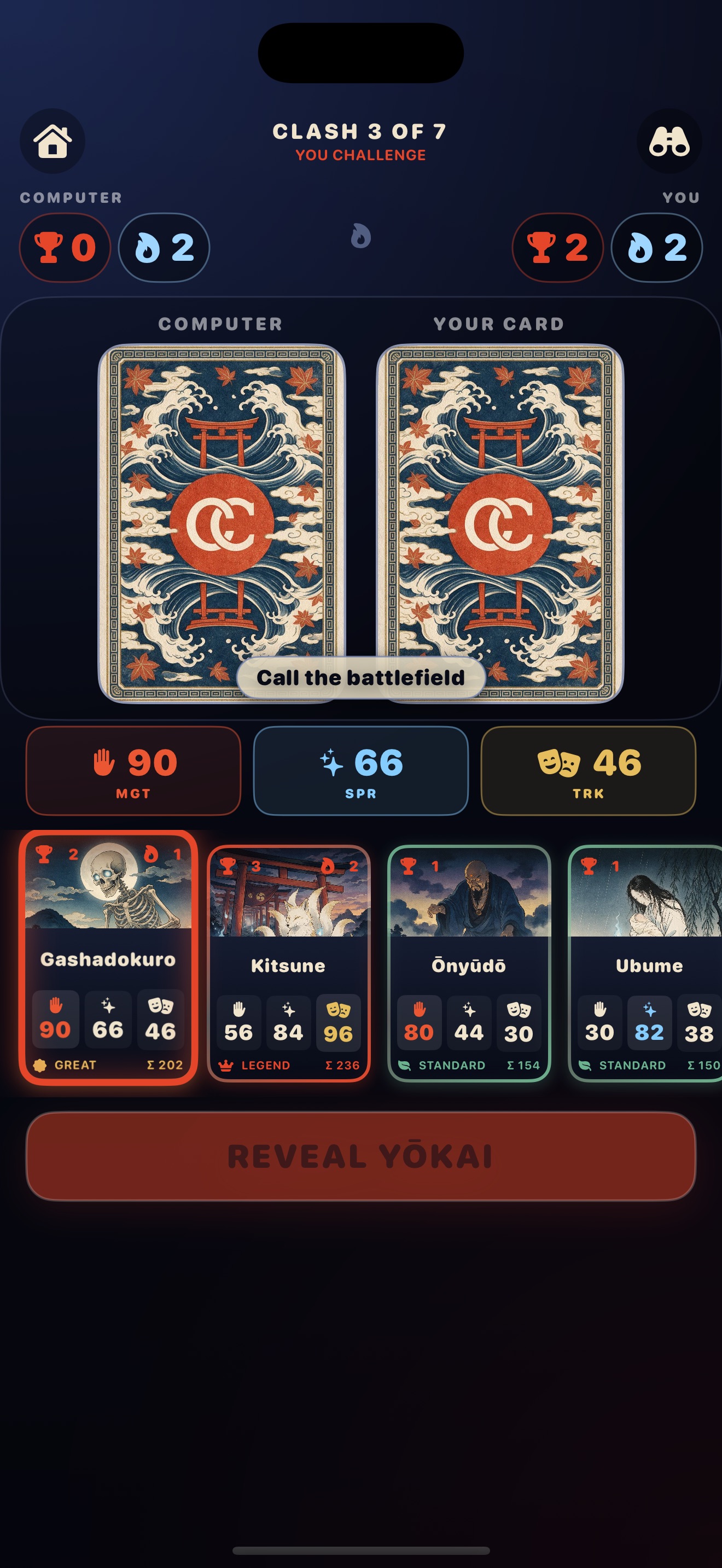 A match in which both players have chosen a face-down card and two Foxfire are saved