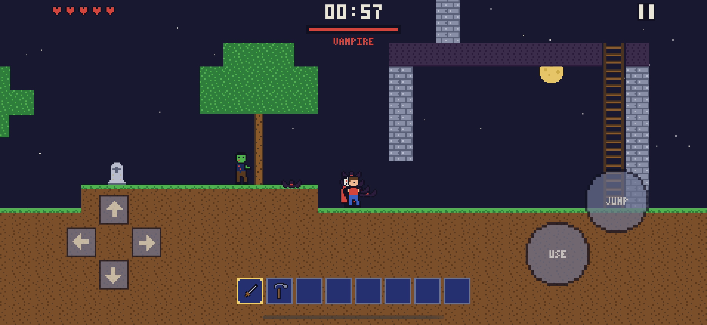 The vampire boss and its health bar under a blood moon